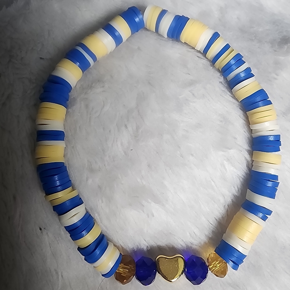 Yellow and Blue friendship bracelet with Swarovski Crystals (Rams or WVU!)